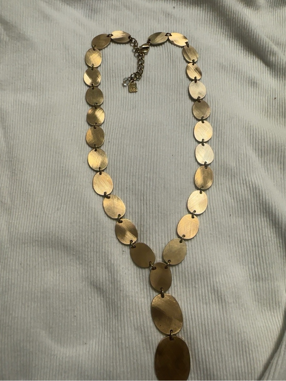 HLM SORA Gold Tone Brushed Disc Statement Y Necklace with Adjustable Chain - Picture 2 of 3